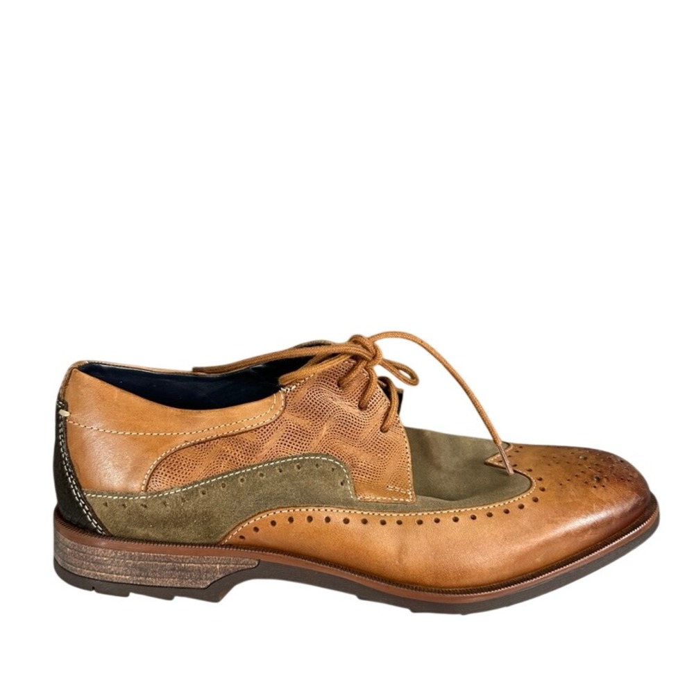 Stacy Adams Mens Wingtip Oxford Tan Olive Multi Texture Brogue Dress Shoes 8